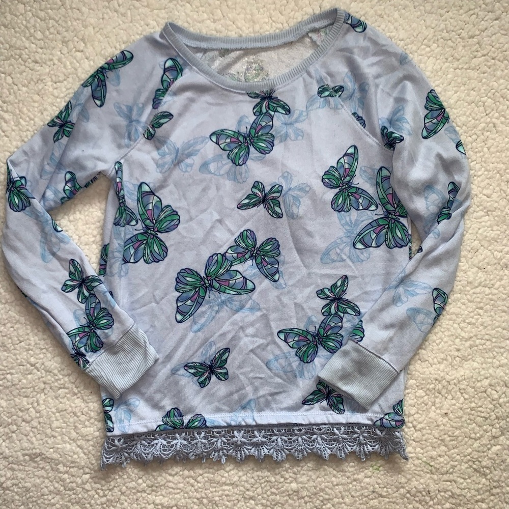 Justice Girls size 12 crew with lace light blue